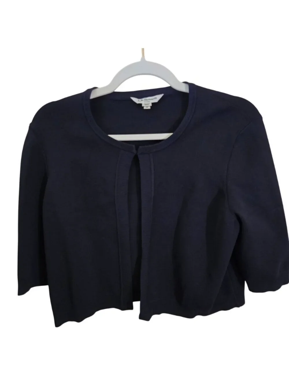 L.K. Bennett Sloane Blue CD Fern Cropped Cardigan Shrug Top Hook Closure Size M